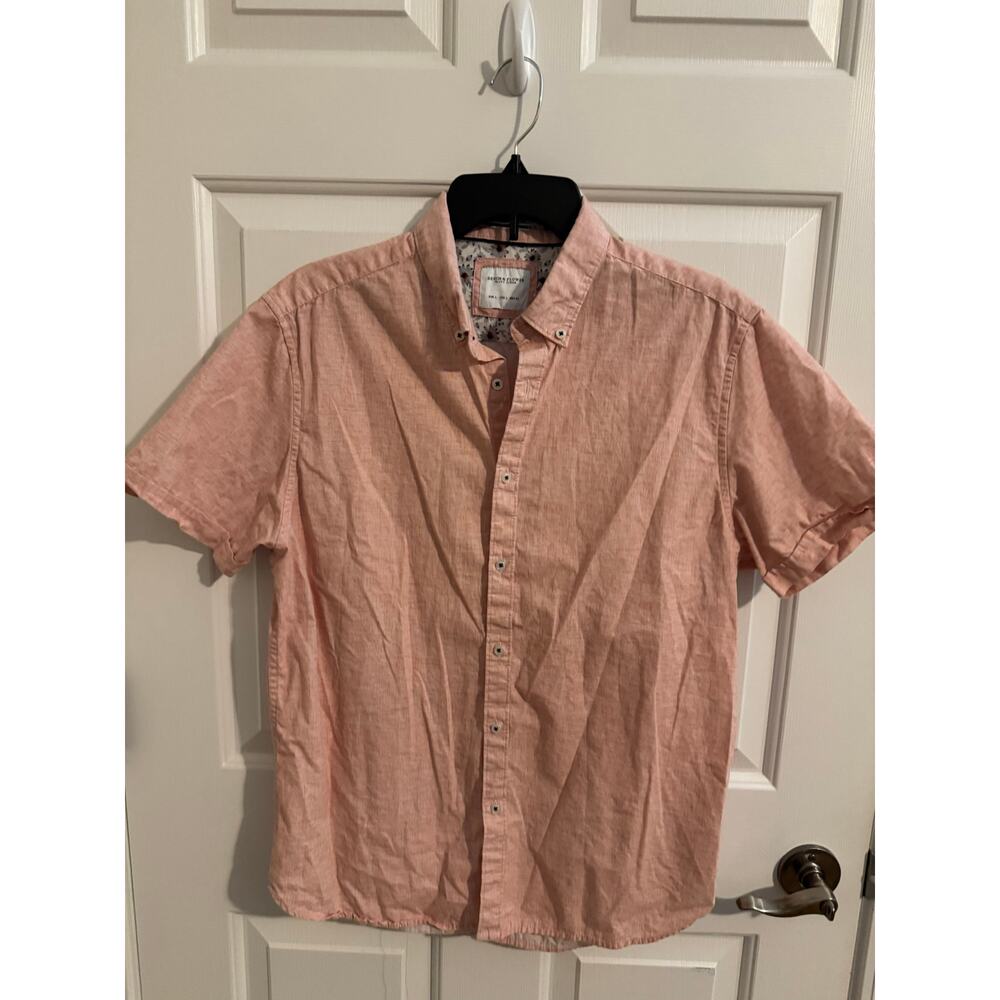 Denim & Flower Men's 100% Cotton Short Sleeve Button UP Shirt Pink L